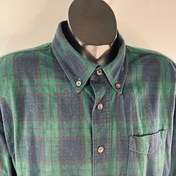 L.L. Bean Flannel Plaid Shirt Blackwatch Tartan Cotton Button Down Preppy - Picture 2 of 6